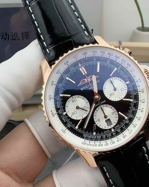 BLS Factory Breitling Panda Face Rose Gold Belt Black Plate