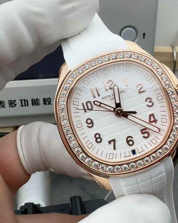 Patek Philippe 5267 grenade white face rose gold diamond ring women's rubber belt