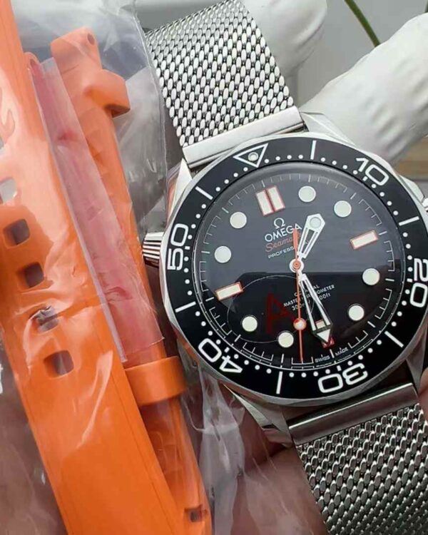 VS Factory Omega Seahorse 300 black face new color matching orange needle flawless steel strip