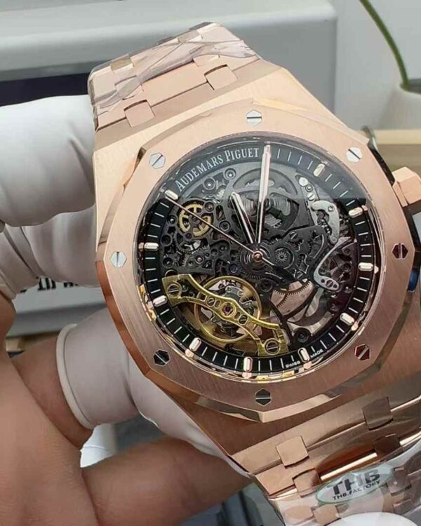 THB Factory Audemars Piguet Royal Oak 15407OR Double balance wheel hollow rose gold steel strip black plate