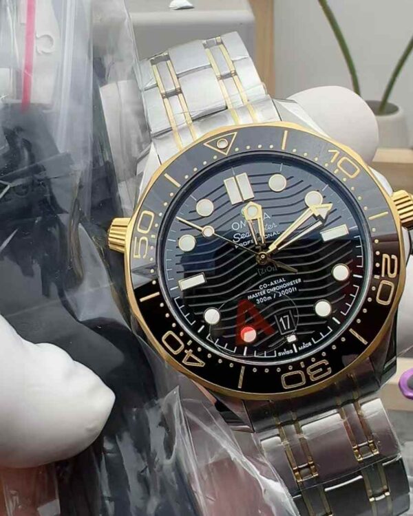 VS factory Omega Seahorse 300 black face gold steel belt