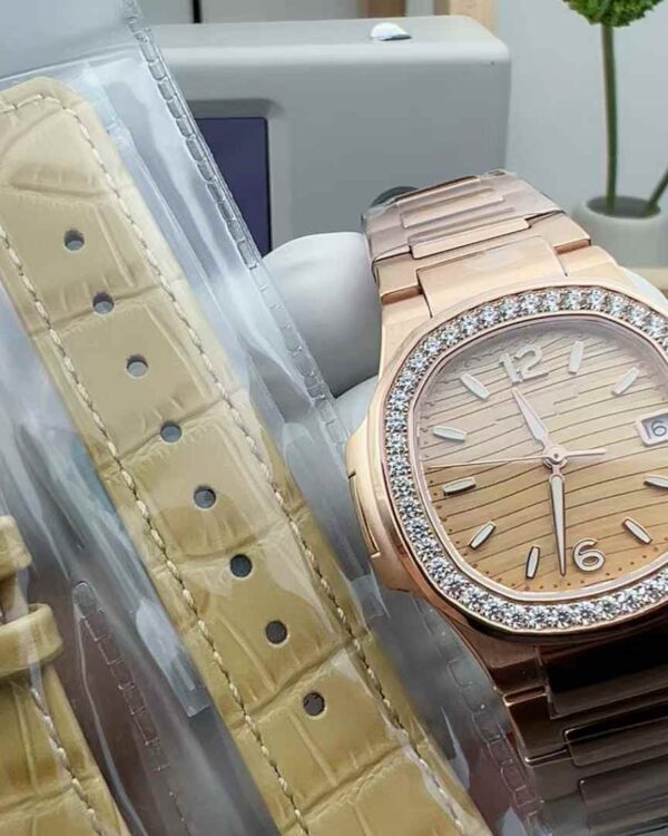 GR Factory Patek Philippe Nautilus 7010 rose gold face drill ring rose gold shell stone female 32MM steel strip