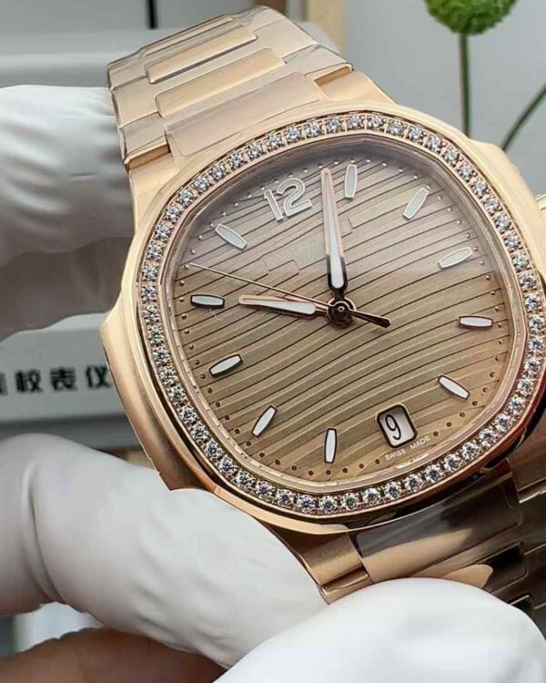 3K Factory Patek Philippe Nautilus 7118 Coffee Face Diamond Ring Rose Gold Steel Strip