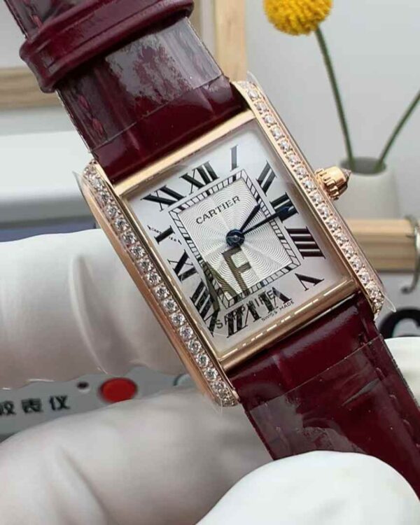 AF factory Cartier tank rose gold diamond ring white mother-of-pearl belt shell plate