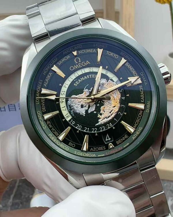 VS Factory Omega Seahorse 150 World Time Green Ceramic Ring Steel Strip