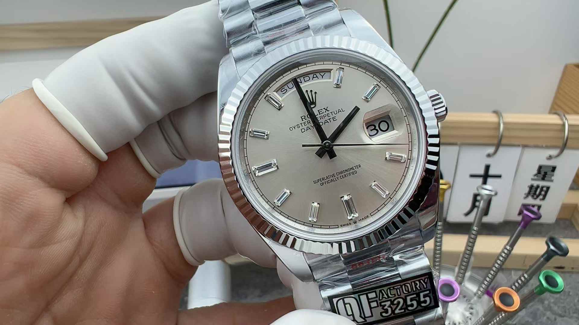 QF Factory Rolex Log 128239 DD Gray face drill Ding v8 version counterweight steel strip