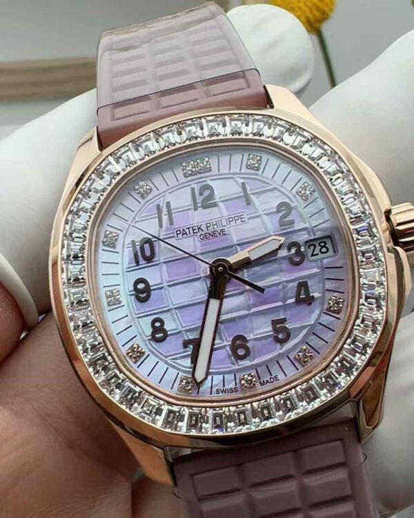 TW Factory Patek Philippe 5072R grenade rose gold full diamond ring drill nail time scale Fritillaria purple-faced women's rubber belt