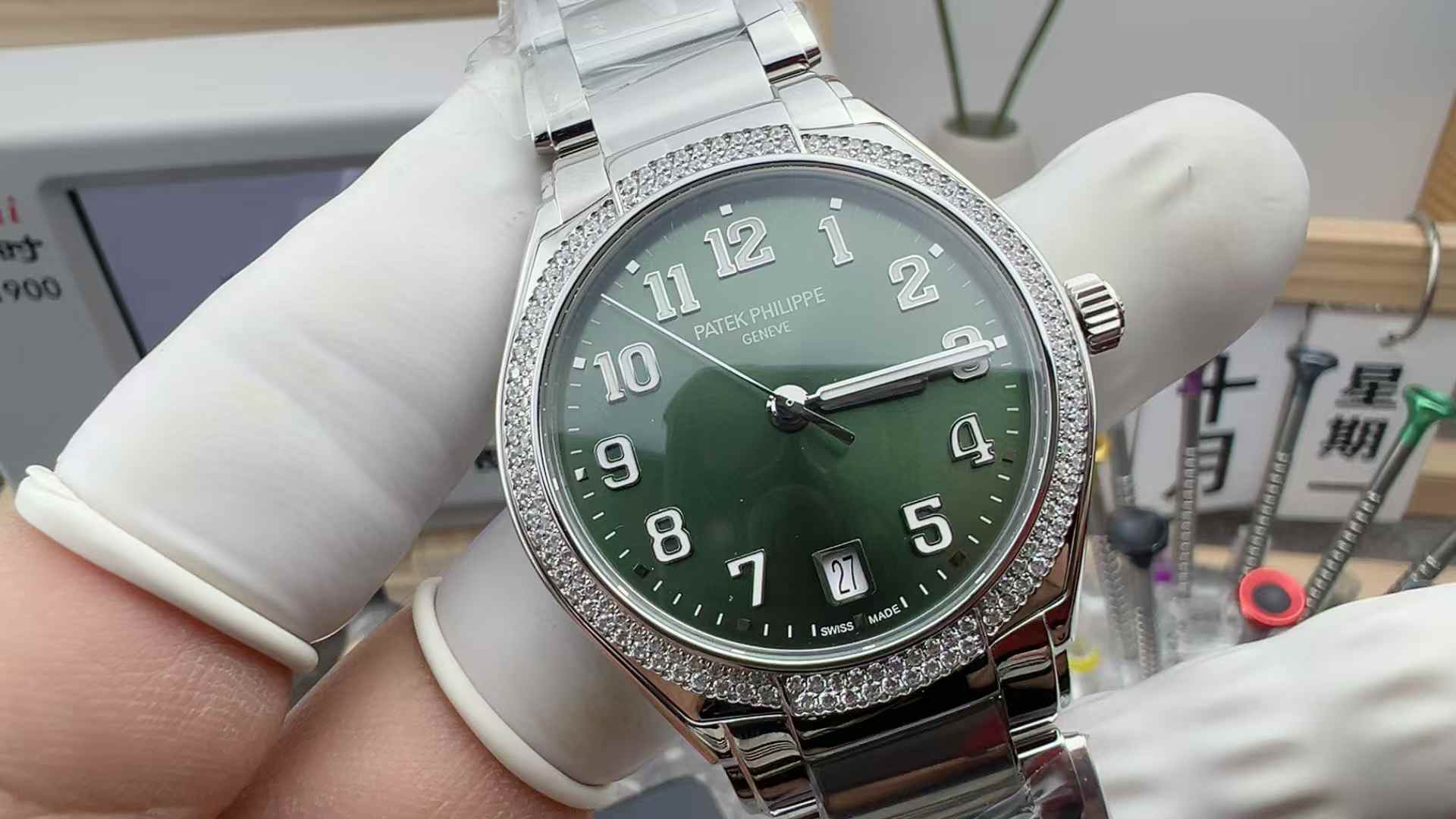 PPF Factory Patek Philippe 7300/1200A-011 Drill Ring Green Face 36MM Steel Strip