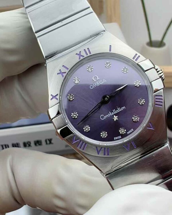AS Factory Omega Constellation Purple Face Diamond Nail Quartz 28MM Women's Steel Strip