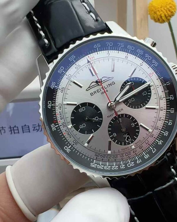 BLS Factory Breitling Aviation Chronograph Silver Face Black-Eyed Panda Plate 41MM Belt