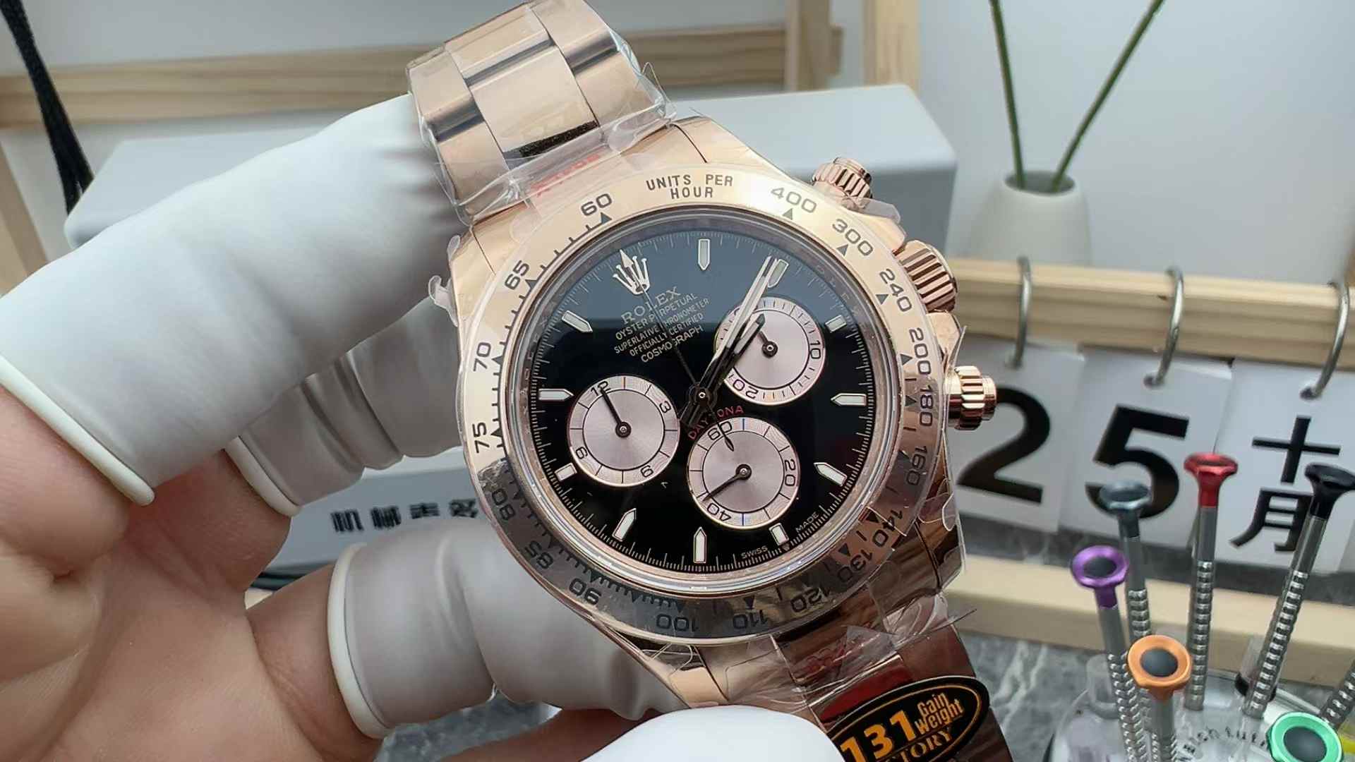 QF Factory Rolex Daytona 126505 Cosmic Gauge Weight Rose Gold Di Black Face 40MM Steel Strip