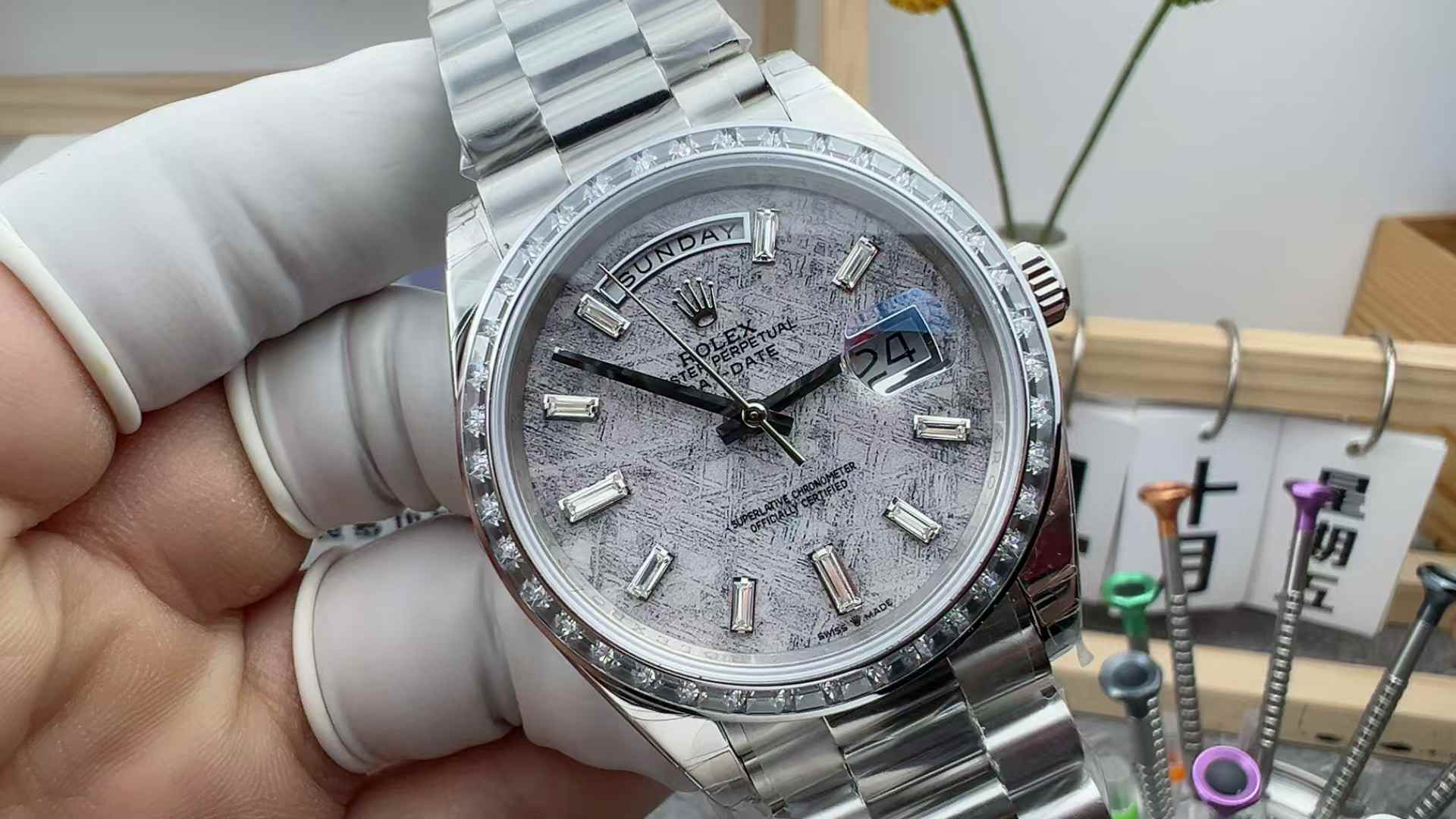 GS Factory Rolex Log Platinum Meteorite DD Meteorite Plate T Square Diamond 40MM Steel Strip
