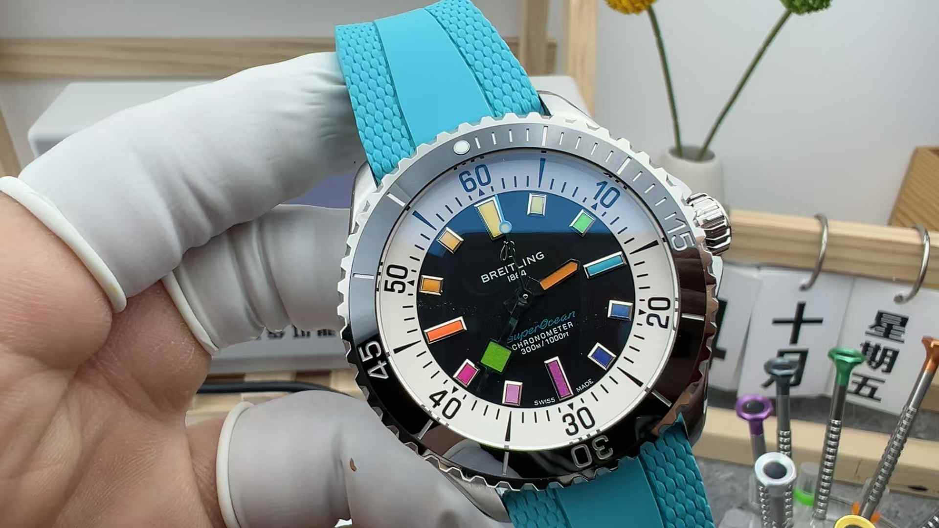 BLS Factory Breitling Super Ocean Rainbow Plate 42MM Rubber Belt