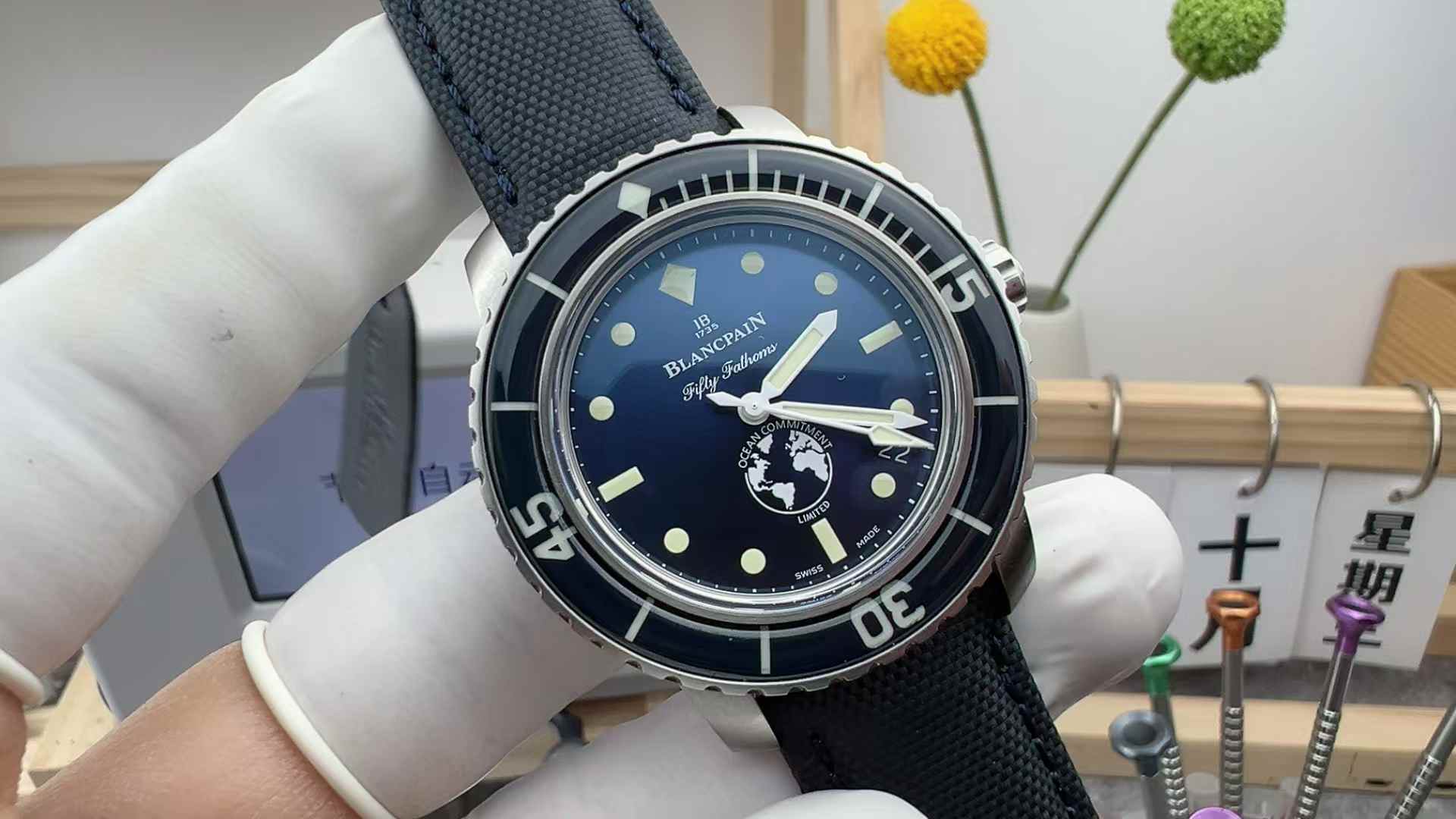 ZF Factory Blancpain's 50th Seeking Heart Ocean 2018 Limited Edition Blue Face 40.3MM Canvas Belt