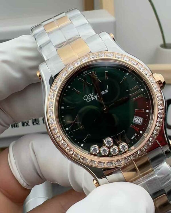 TW Factory Chopard Happy Drill Ring with Gold Green Face 36MM Women's Steel Strip