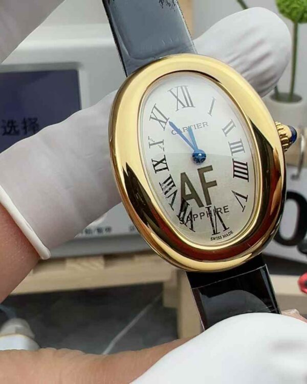 AF Factory Cartier bathtub gold white face quartz 31x23MM women's black belt