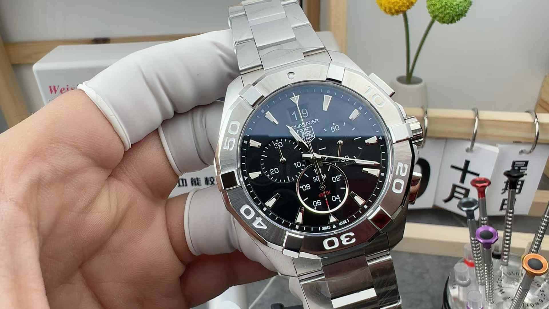 Original order Tiger Heuer diving timing black face 43MM steel strip