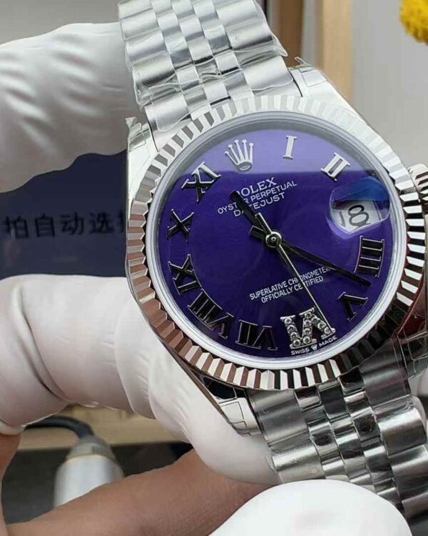 GS Factory Rolex Log 278274 Blue and Purple Face Drill Nails 31MM Women's Steel Band