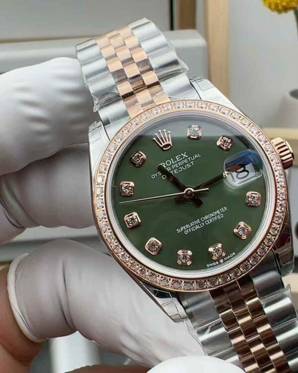 GS Factory Rolex Log M278383 Green face full of diamonds, gold women's 31MM women's steel strip