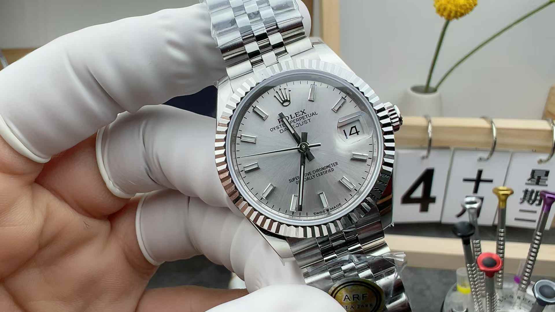 ARF Factory Rolex Log 278274 Silver-faced white gold dog teeth ring 31MM women's steel strip