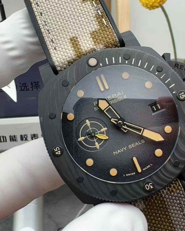 VS Factory Panerai Submarine 1513 Smoked Matte Black Face Carbon Fiber Shell 44MM Canvas + Tape