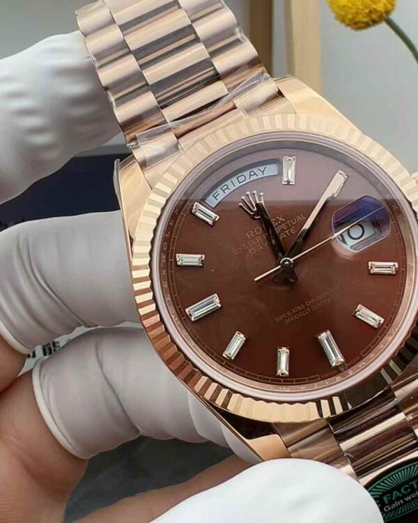 RC Factory Rolex Log M228236 DD Weighted Coffee Noodle Rock Sugar Diamond Rose Gold 40MM Steel Strip