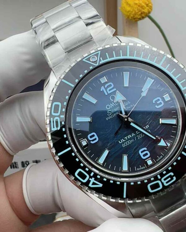 VR Factory Omega Seahorse Ocean 6000-meter gradient dark blue ceramic ring 45.5MM steel strip