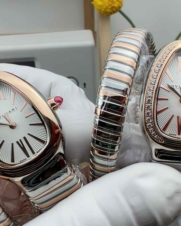 BV Factory Bulgari Snake White Face Drill Ring Steel Strip