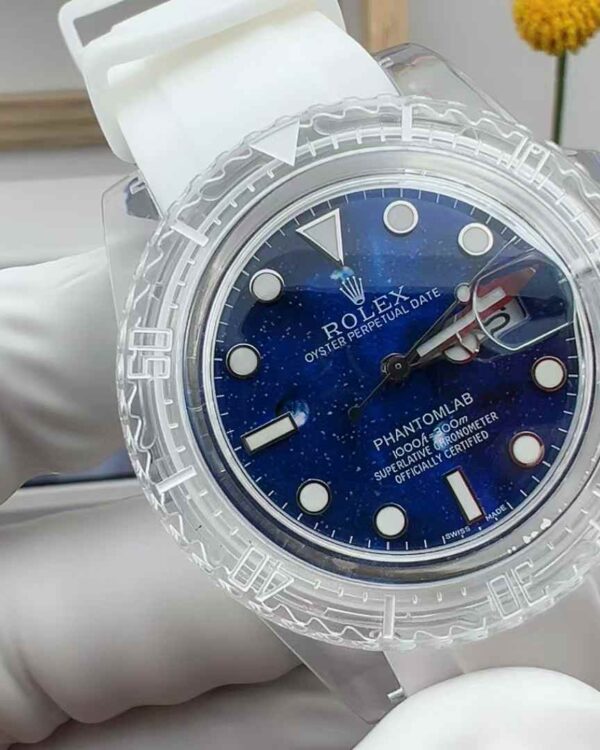 KZ Factory Rolex transparent crystal water ghost blue face star disk transparent ring 40MM white rubber belt