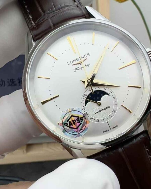 AF Factory Longines Military Flag Famous Craftsman Four-needle moon-phase white leather belt