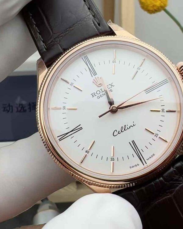 KZ Factory Rolex Cellini M50505 White Face Rose Gold 39MM Belt