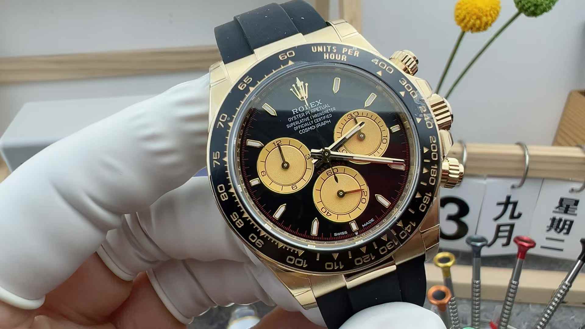 BT Factory Rolex Daytona M116518 4131 Movement Little Monster Black Face Ceramic Ring Rose Gold Tape