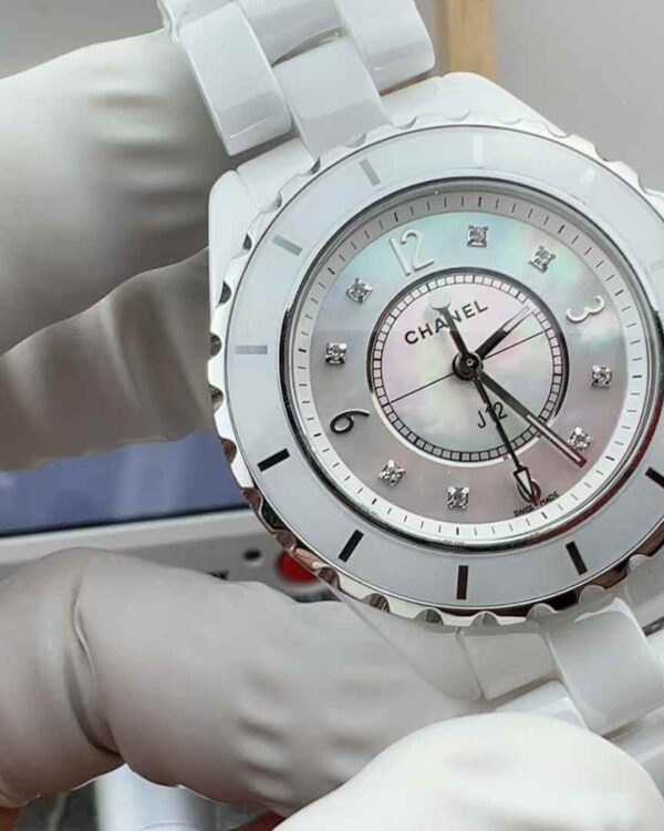 HT Factory Chanel J12 white ceramic white fritillaria head drill nail women's ceramic strap
