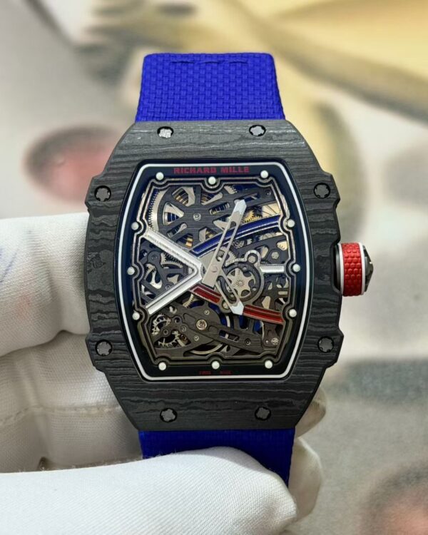 Richard Mille 67-02 French Sport, reference-accuratecustom CRMA7 movement, imported carbon fiber case, blue nylon strap — custom-built watch