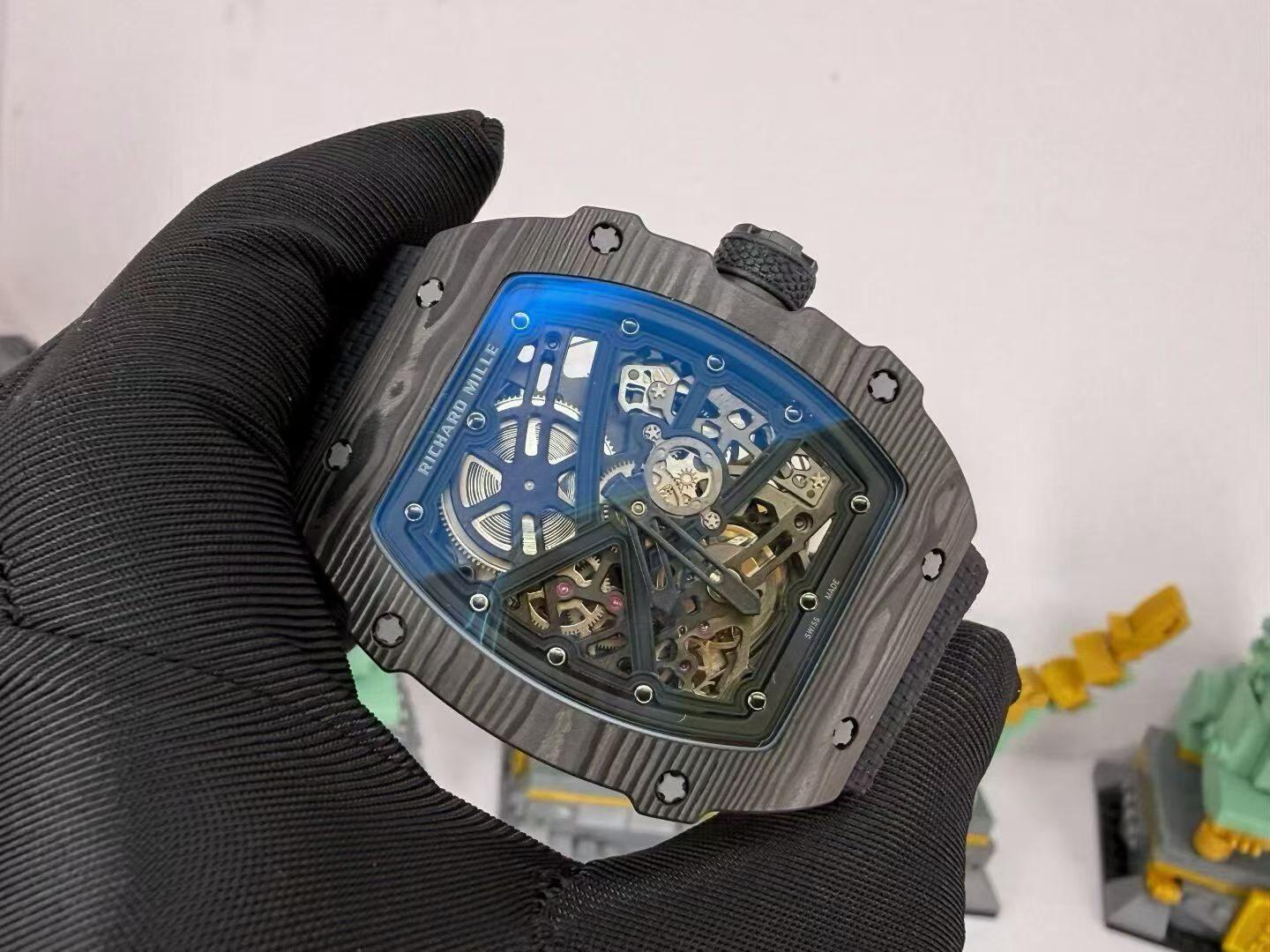 Richard Miller 67-02 pure black carbon fiber, reference-accuratecustomized CRMA7 movement, imported carbon fiber case, black nylon strap — custom-built watch