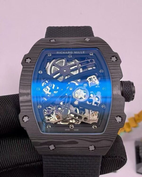Richard Miller 67-02 pure black carbon fiber, reference-accuratecustomized CRMA7 movement, imported carbon fiber case, black nylon strap — custom-built watch